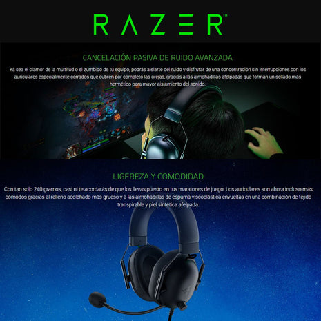 Razer Auriculares BlackShark V2 X Sonido 7.1 Mic HyperClear Cancelación Ruido PC Consolas Móvil - Total Black
