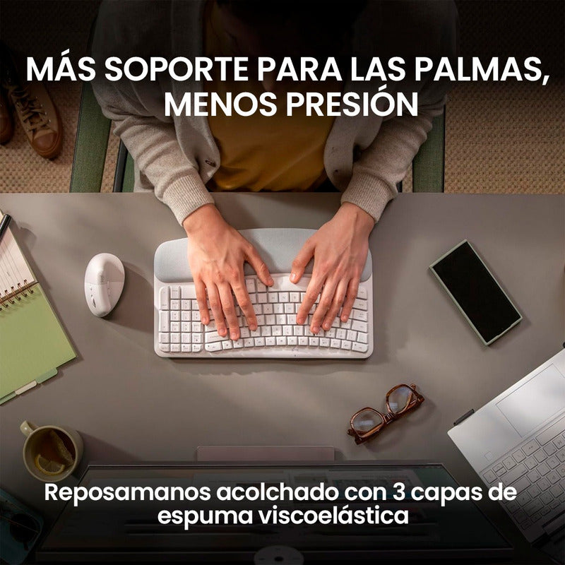 Teclado Ergonómico Inalámbrico Logitech Wave Keys, Blanco