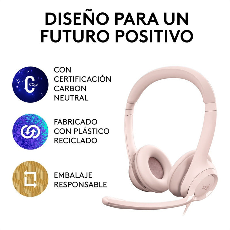 Diadema Usb Logitech H390, Mic Sin Ruido Y Controles, Rosado