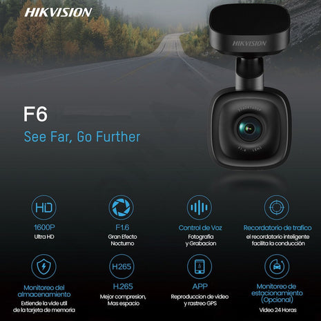 Cámara de Seguridad para Vehículos Hikvision Dashcam AE-DC5013-F6 1600P 2K Wi-Fi G-Sensor ADAS Nocturna
