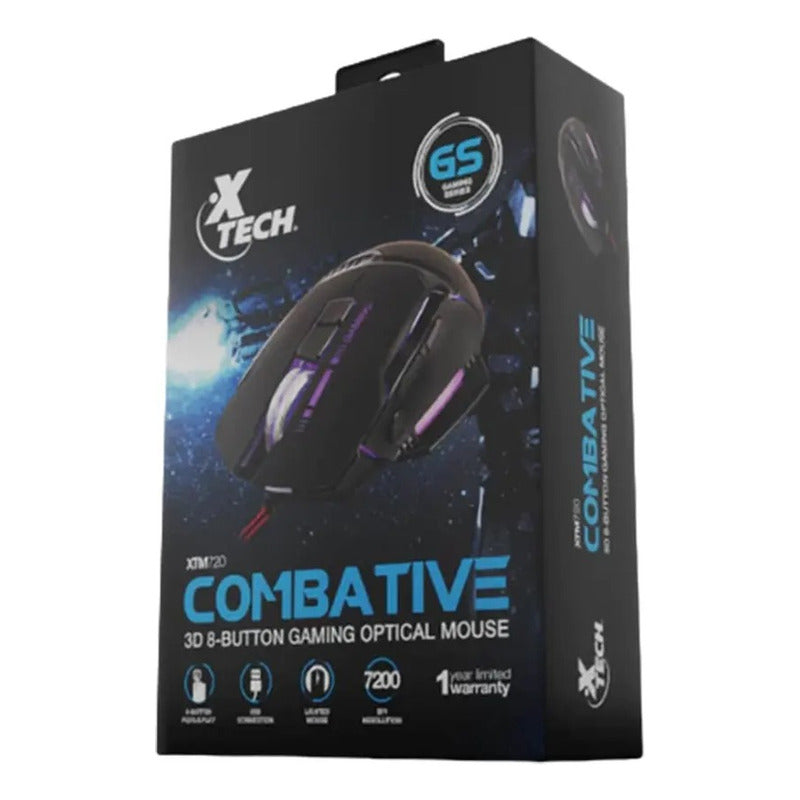 Mouse Gamer Combative Xtech 3d Cableado Xtm-720 Color Negro