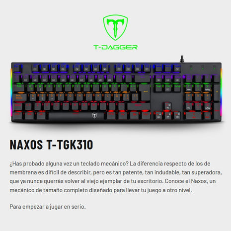 Teclado Gamer Mecánico T-Dagger Naxos T-TGK310 Rainbow Switch Red / Negro