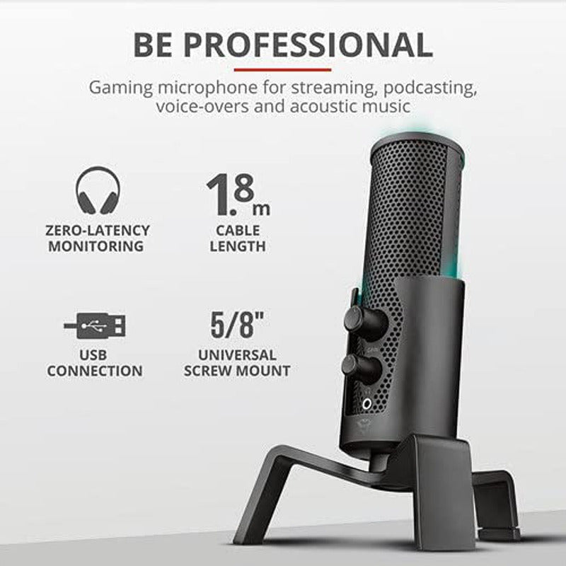 Micrófono Usb Streaming 4-en-1 Trust Gxt 258 Fyru, Iluminado