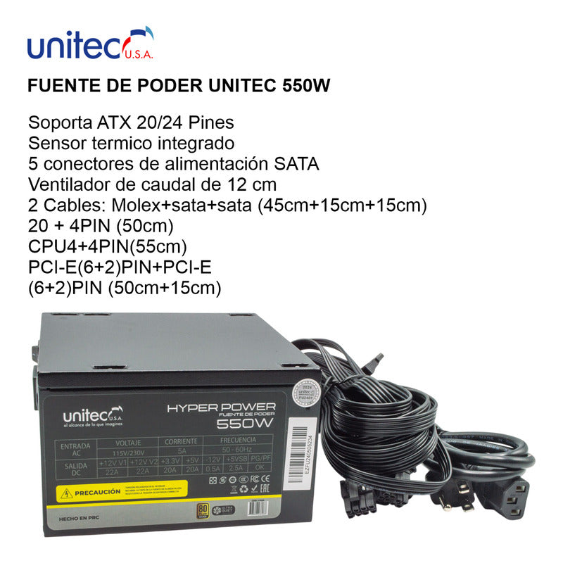 Fuente De Poder Para Pc, Hyper Power Unitec Atx 550w