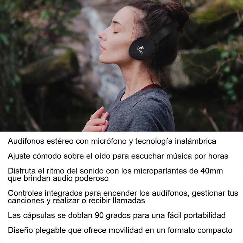 Audífonos Bluetooth 5.0 Xtech Xth-613, Micrófono / Micro Sd Negro