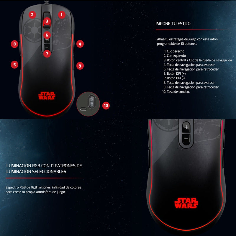 Mouse Gamer Primus Gladius 12400t, Ed. Star Wars Darth Vader