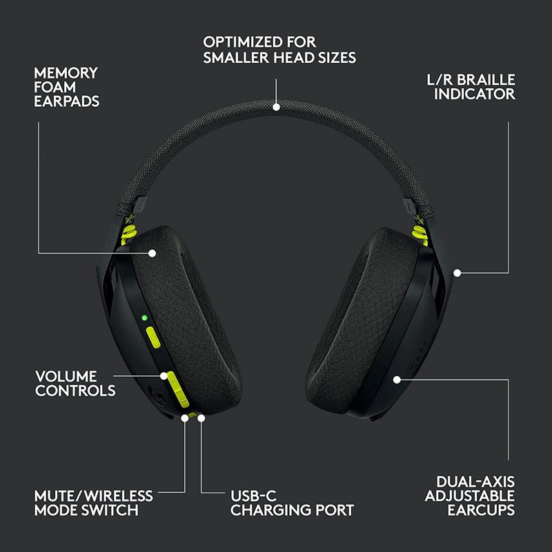 Diadema Gamer Inalámbrica + Bt, Logitech G435, Pc Ps4, Negra Negro/amarillo Fluorescente