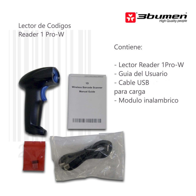 Lector/escaner Usb Código De Barras Inalámbrico, 3bumen 1d Negro Usb