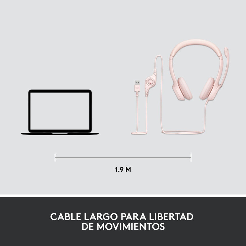 Diadema Usb Logitech H390, Mic Sin Ruido Y Controles, Rosado