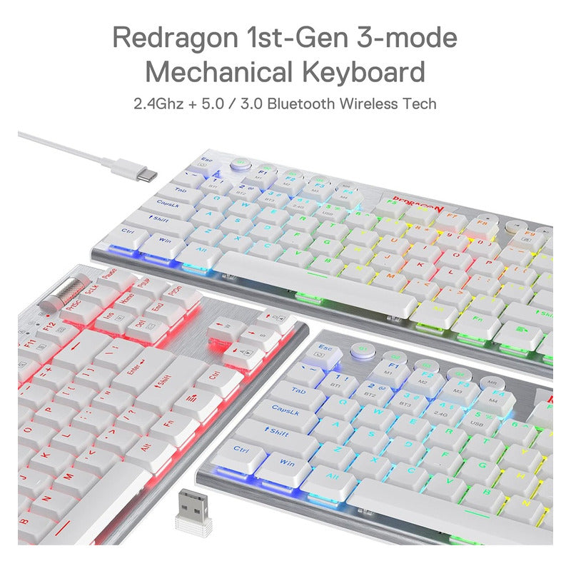 Teclado Gamer Inalámbrico Redragon K621w Rgb Horus Tkl, Red