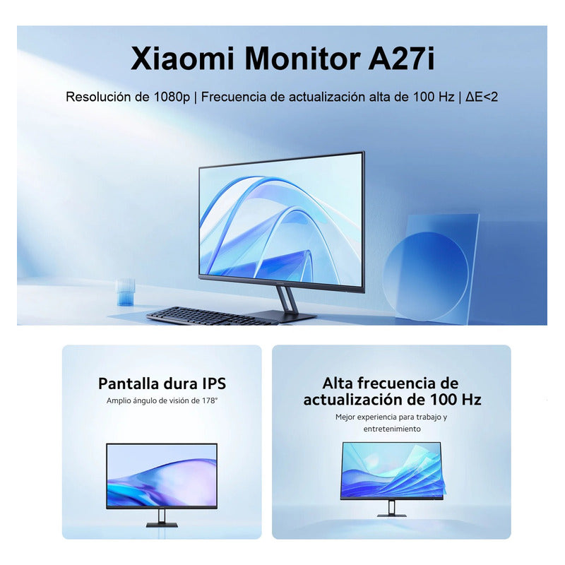 Monitor Xiaomi A27i IPS 27” Full HD 1080p 100Hz Diseño Ultra Delgado 7.5mm Calibrado ΔE<2 HDMI/DP - Negro