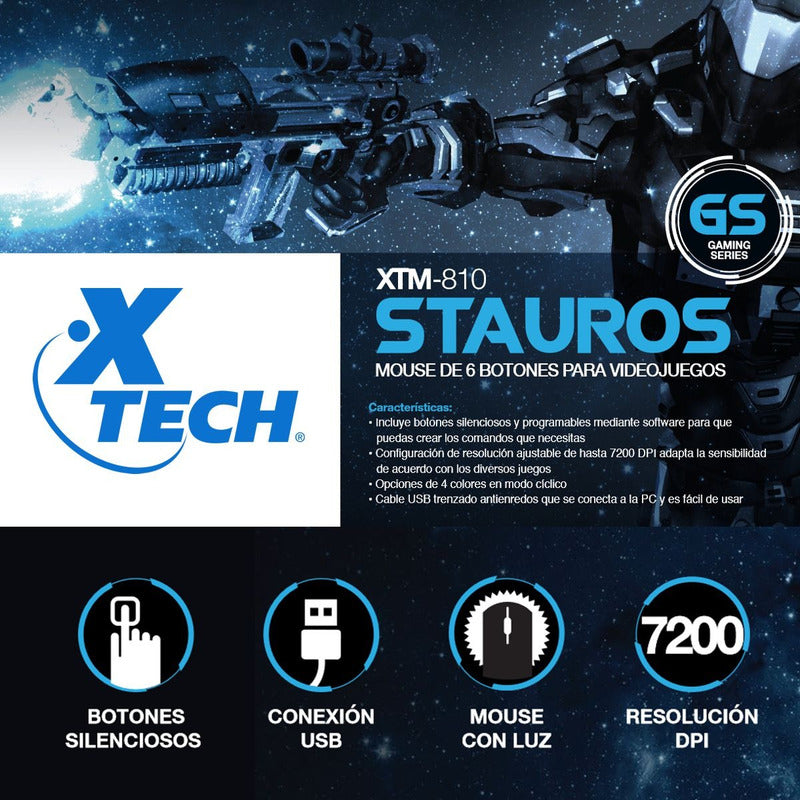 Mouse Gamer Xtech Xtm-810, Programable / 6 Botones / 7200dpi