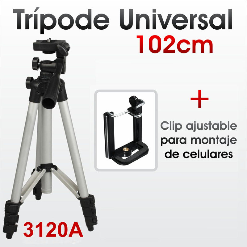 Trípode Cámara 3120a Hasta 102cm + Estuche + Clip Celular Negro