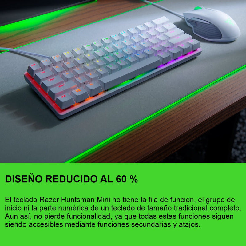 Razer Huntsman Mini, Teclado Gamer 60%, Chroma Rgb, Eng Wht
