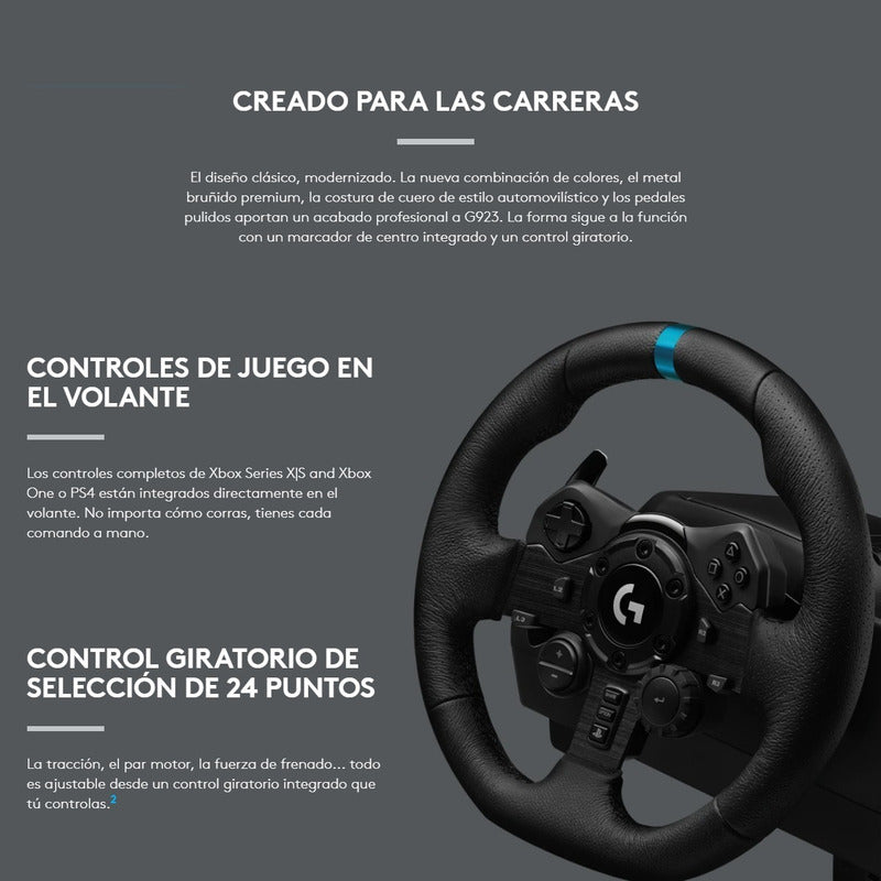 Volante De Carreras Logitech G923 Trueforce, Pc / Ps5 | Ps4 Negro