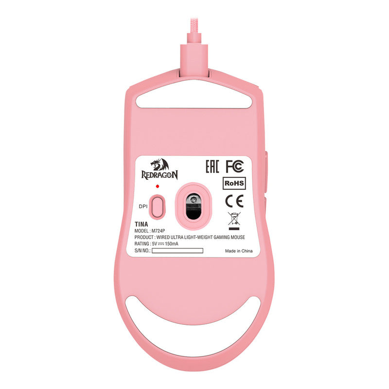 Mouse Gamer Redragon K1ng Rgb Rosa M724p-1k Alámbrico 12,400 Dpi Ultraligero, Polling 1000hz