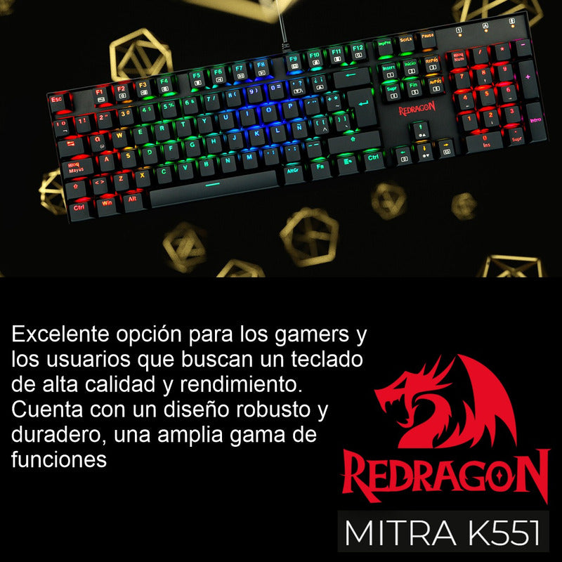 Teclado Gamer Mecánico Redragon K551 Mitra, Iluminación Rgb