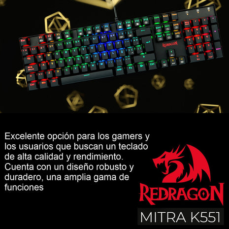 Teclado Gamer Mecánico Redragon K551 Mitra, Iluminación Rgb