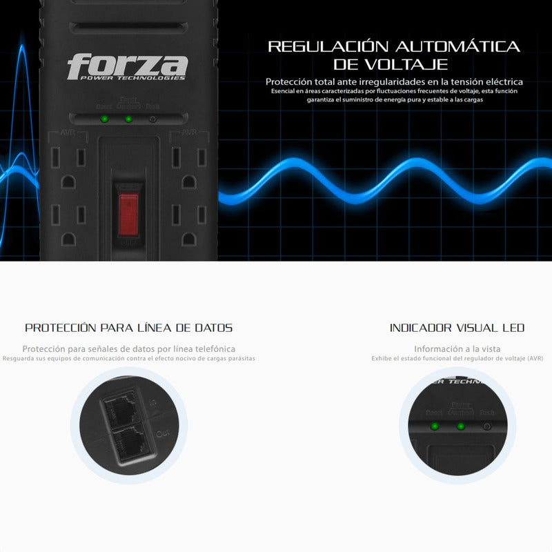 Regulador De Voltaje Forza Fvr-2201 De 2200va/1100w, 8 Tomas