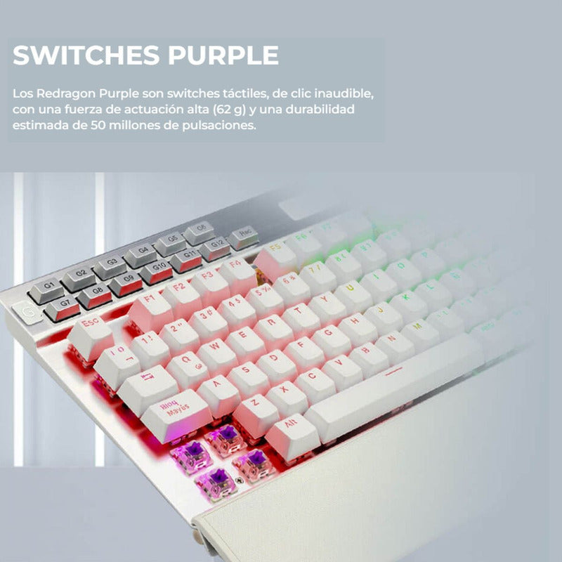 Teclado Gamer Mecánico Redragon K550 Yama, Luces Rgb, Blanco