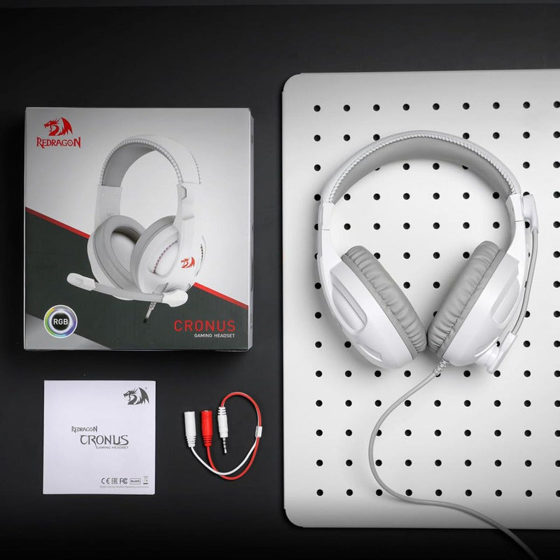 Diadema Gamer Redragon H211w-rgb Cronus White Micrófono Plug 3.5mm