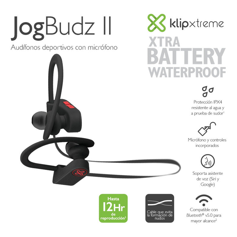 Audífonos Deportivos, Klip Xtreme Jogbudz 2 Ksm-150bk Bt 5.0