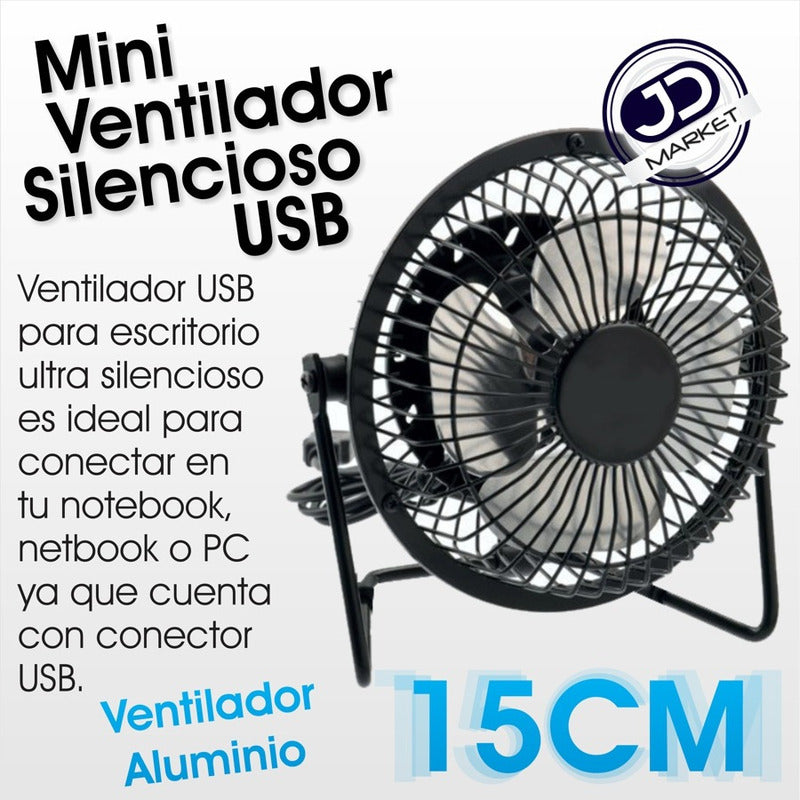 Ventilador Usb Portátil 15cm Para Pc, Metálico / Ajustable Negro