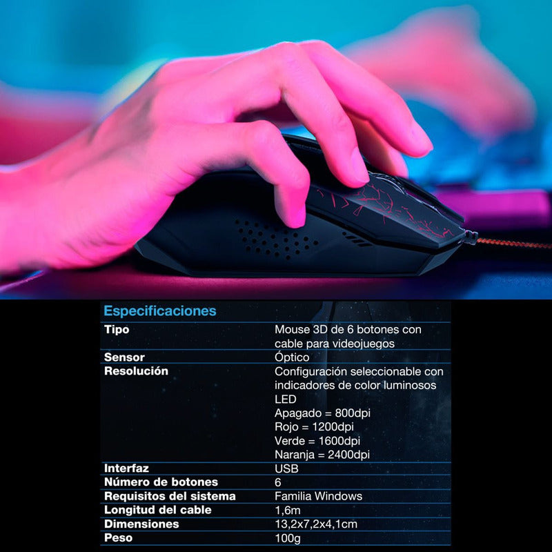 Mouse Gamer Rgb Xtech Xtm-510 Bellixus / 6 Botones / 2400dpi