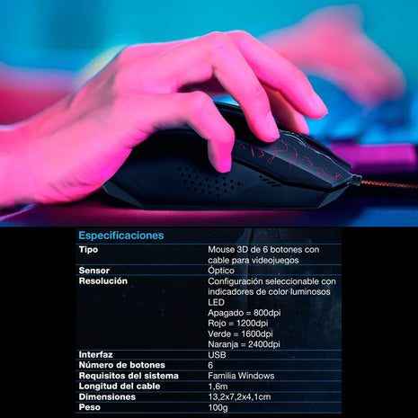Mouse Gamer Rgb Xtech Xtm-510 Bellixus / 6 Botones / 2400dpi
