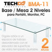 Soporte Elevador Monitor Vidrio Templado Techgo Bma-11 Base Ajustable Ergonomica Mesa Pc Laptop 2 Niveles