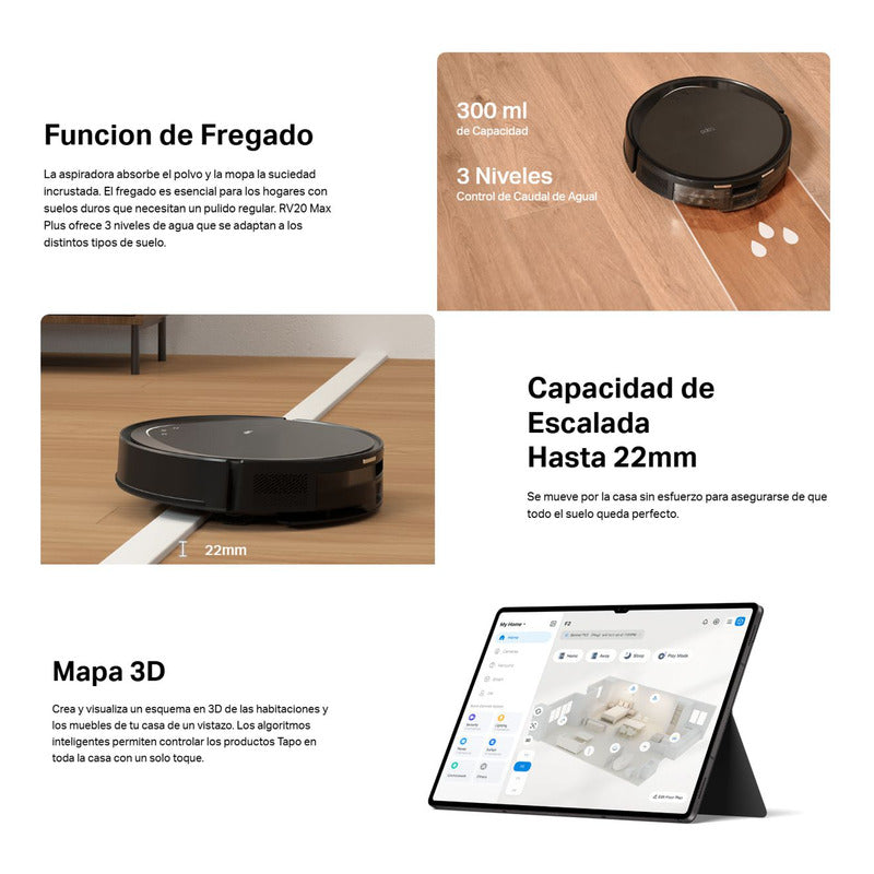 Aspiradora Robot Smart + Estación de Vaciado Tp-link Tapo Rv20 Max Plus, 5300Pa, Navegación LiDAR