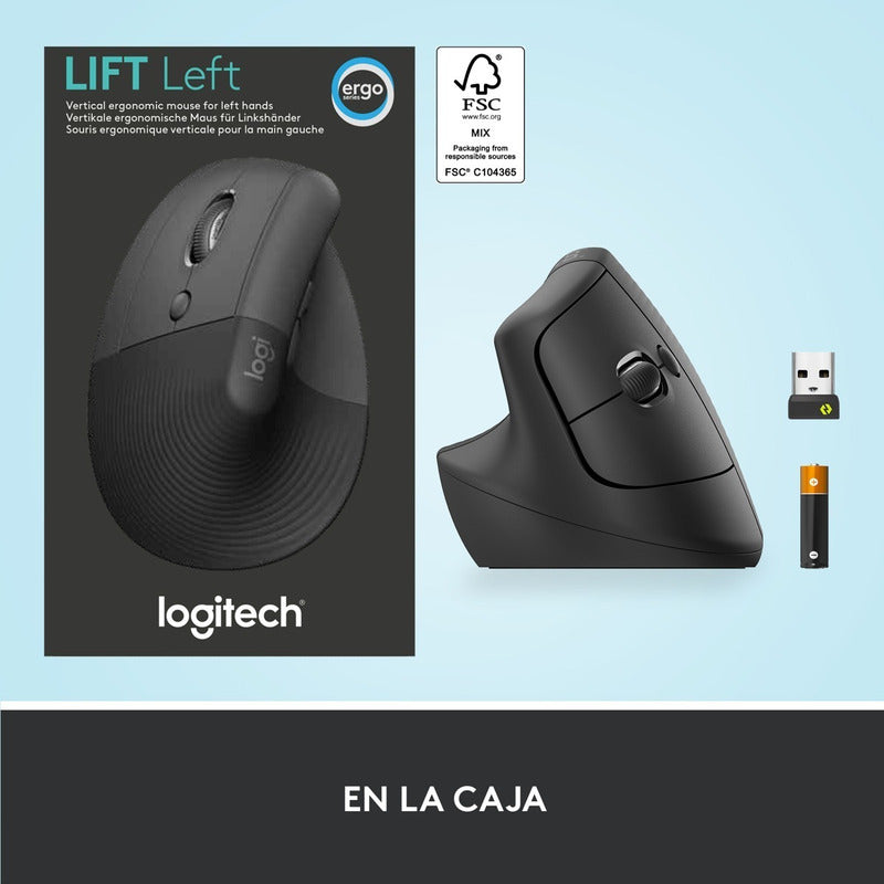 Mouse Ergonómico Vertical Logitech Lift Left, Inalámbrico para Manos Pequeñas y Medianas, Zurdo