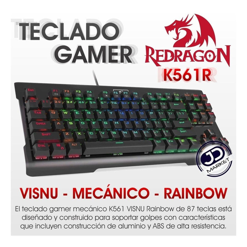 Teclado Gamer Mecánico Redragon K561 Visnu, Retroiluminado Negro Español Latinoamérica