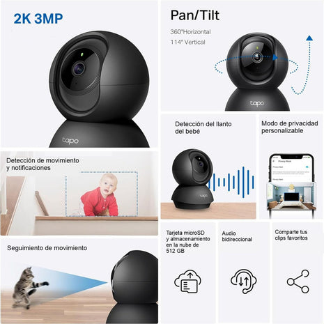 Cámara Wifi Tp-link Tapo C211, 2k 3mp Audio + Micro Sd 64gb