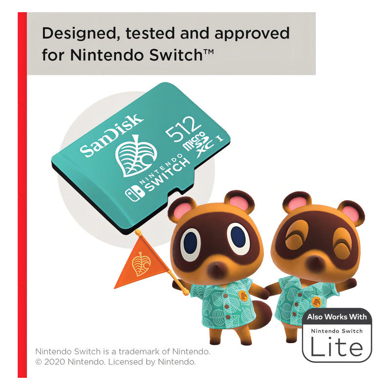 Memoria Micro SD 512GB SanDisk Nintendo Switch OLED Edición Hoja Verde U3 V30 100MB/s - Original