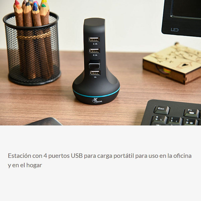 Estación De Carga Usb 3.0 De 4 Puertos 30w, Xtech Xta-195