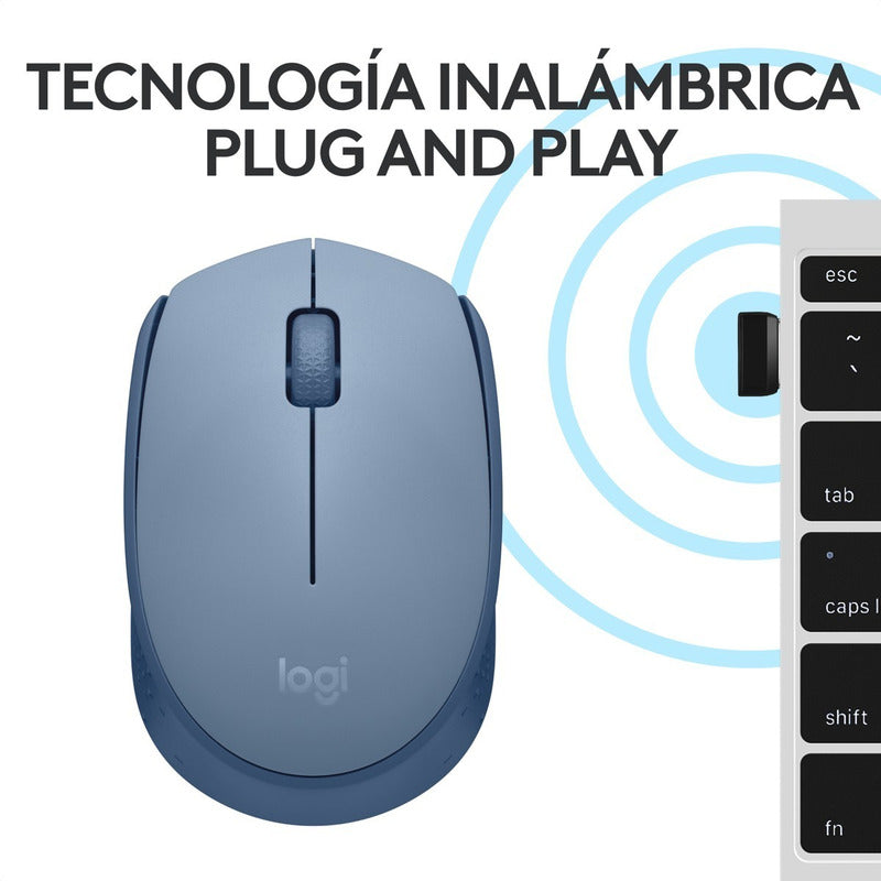 Mouse Inalámbrico Logitech M170 Receptor USB 2.4GHz Batería 12 Meses Diseño Portátil Ambidiestro - Gris Azulado