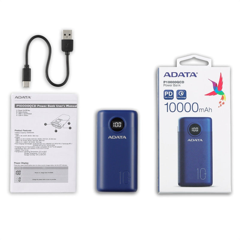Power Bank 10000mah Multi Carga Rápida Adata P10000qcd Azul