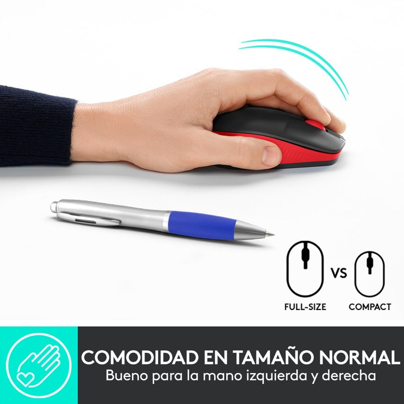 Mouse Inalámbrico Full-size Logitech M190, Confortable, Rojo