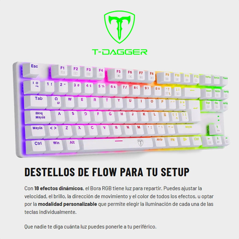 Teclado Gamer Mecánico Tkl T-dagger T-tgk315w Bora Rgb, Blue
