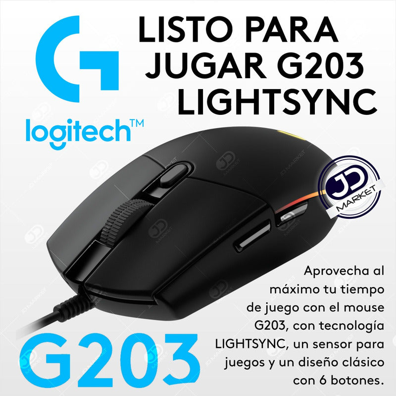 Mouse Gamer Logitech G203 Lightsync Rgb, 6 Botones / 8000dpi Negro
