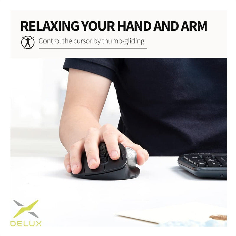 Mouse Ergo Trackball Delux Mt1 Db / Inalámbrico + Bluetooth Negro