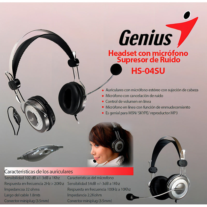 Auricular C/microfono Genius Hs-04su Pc Plug 3.5mm