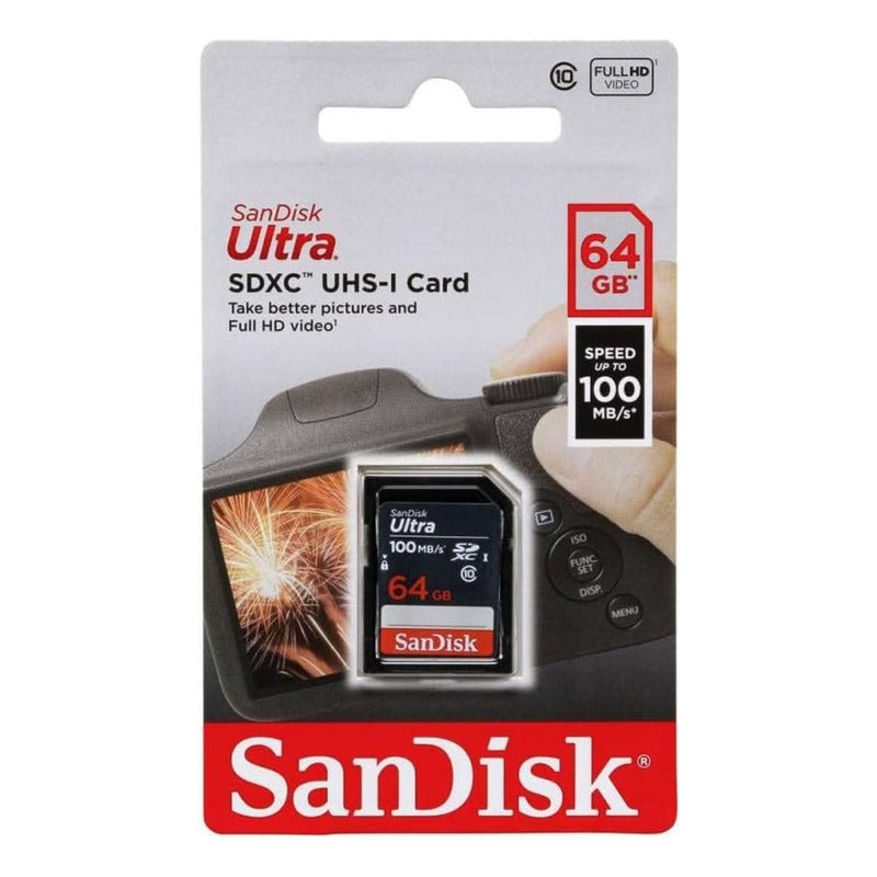 Tarjeta SDXC de 64GB SanDisk Ultra, UHS-I, Clase 10, 100mb/s