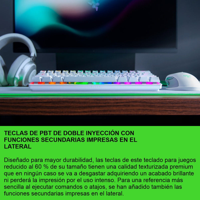 Razer Huntsman Mini, Teclado Gamer 60%, Chroma Rgb, Eng Wht