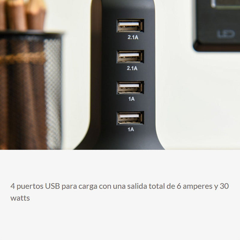 Estación De Carga Usb 3.0 De 4 Puertos 30w, Xtech Xta-195