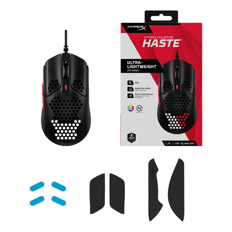 Hyperx Pulsefire Haste, Mouse Gamer Rgb 16000dpi, Negro/rojo