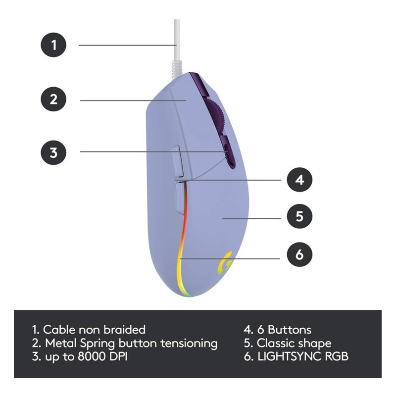Mouse Gamer Logitech G203 Lightsync Rgb / 8000dpi - Lila