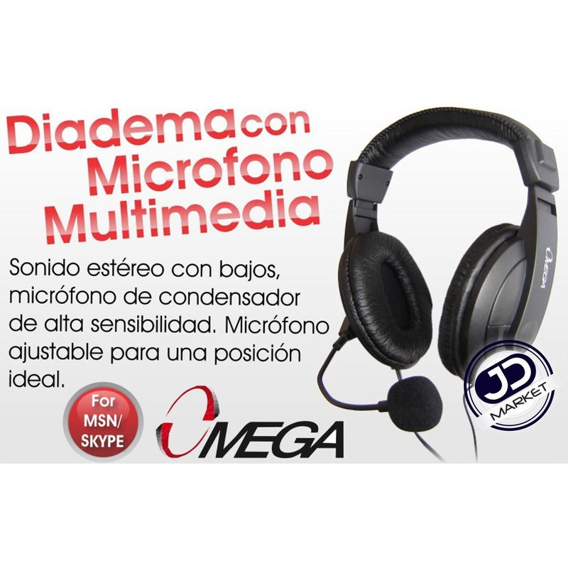 Audífonos Con Micrófono Omega · Cuero En Diadema Y Orejeras Negro