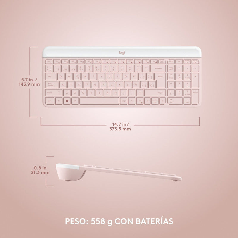 Combo Inalámbrico Slim: Teclado Y Mouse Logitech Mk470, Rosa Rosa Claro Rosa Claro